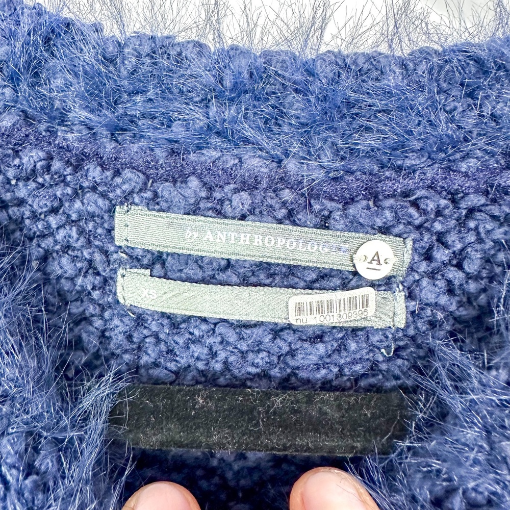Anthropologie Navy Crew Neck Fuzzy Sweater - Picture 4 of 5